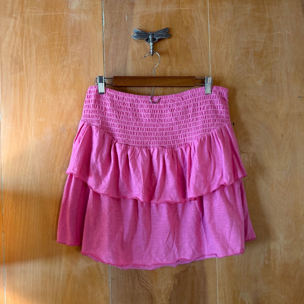 Simply Southern Hot Pink Shirred Tiered Ruffle Mini Skirt XL NWT